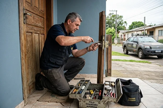 Chaveiro realizando a troca de fechaduras em Alvorada.