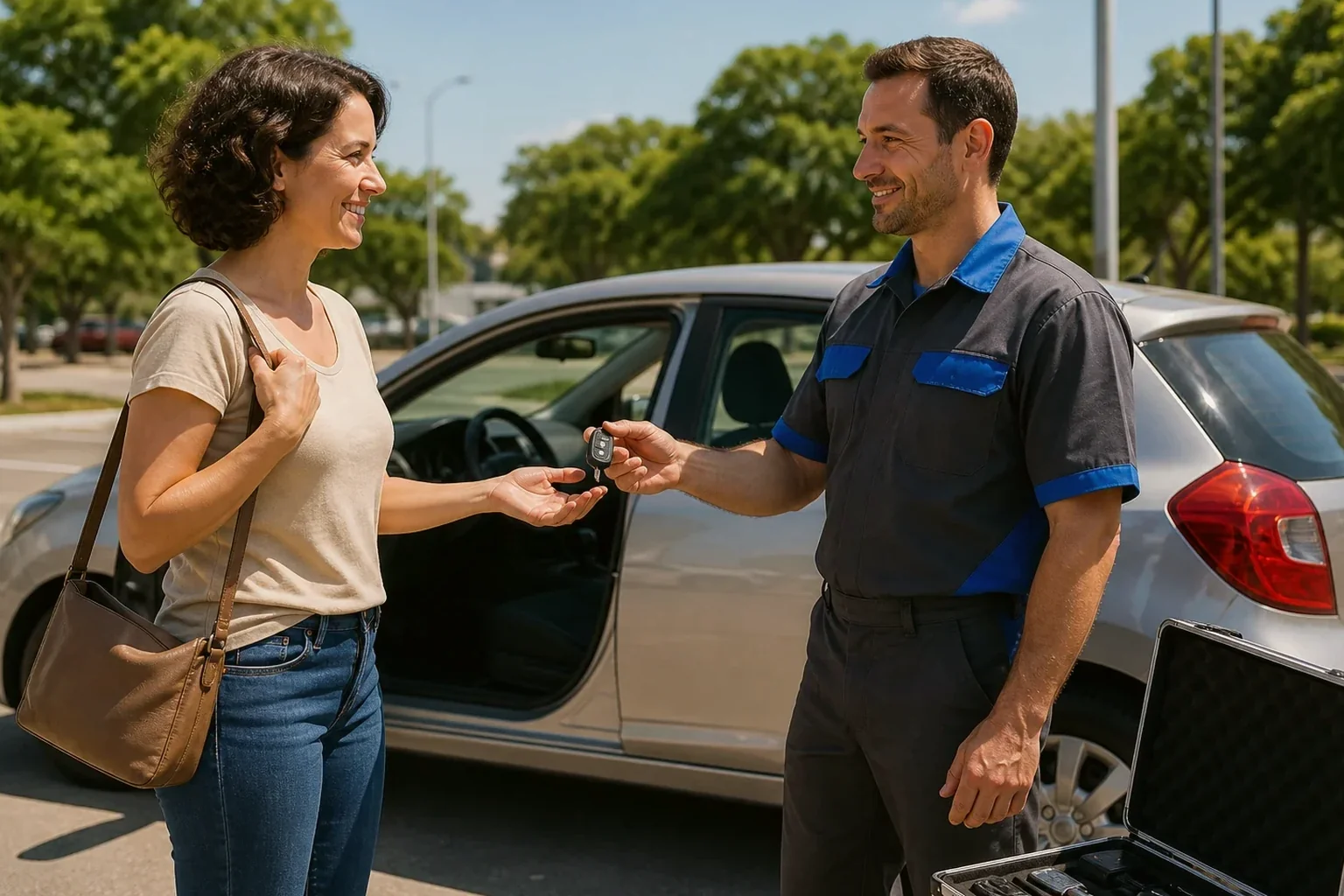 Chaveiro usando ferramentas para abrir um carro em Alvorada.